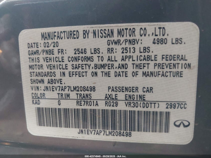 2020 INFINITI Q50 LUXE - JN1EV7AP7LM208498