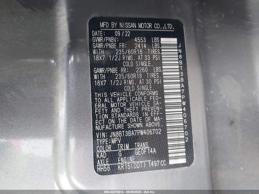 2023 NISSAN ROGUE SV FWD - JN8BT3BA7PW406702