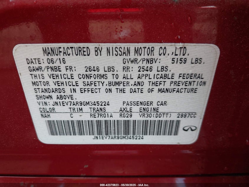 2016 INFINITI Q50 3.0T PREMIUM - JN1EV7AR9GM345224