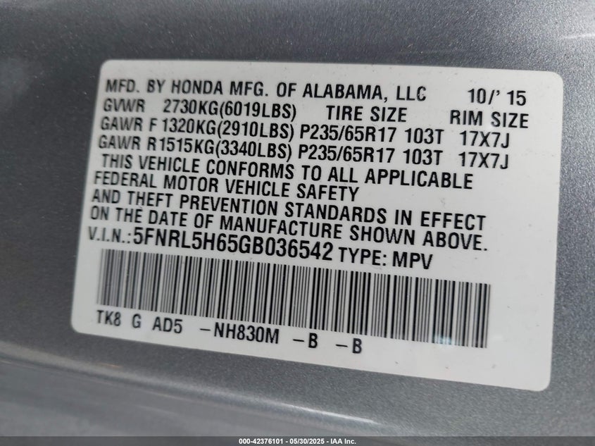 2016 HONDA ODYSSEY EX-L - 5FNRL5H65GB036542