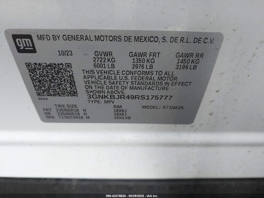 2024 CHEVROLET BLAZER VIN: 3GNKBJR49RS175777
