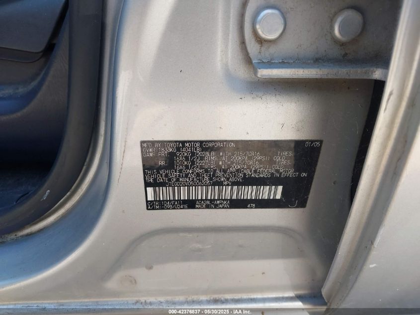 2005 Toyota Rav4 VIN: JTEGD20V050062057 Lot: 42376837