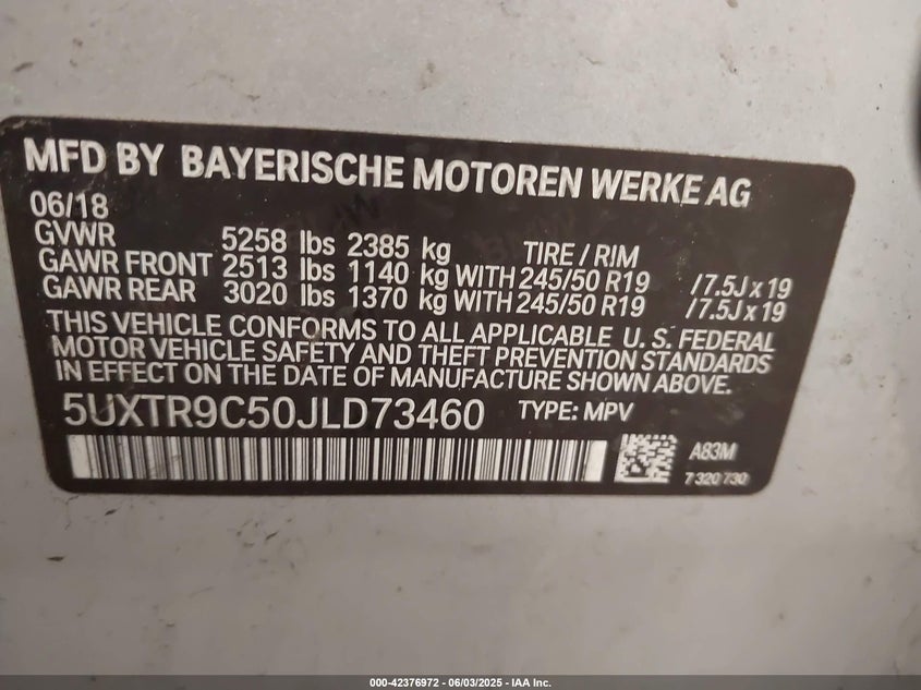 VIN 5UXTR9C50JLD73460 2018 BMW X3 XDRIVE30I