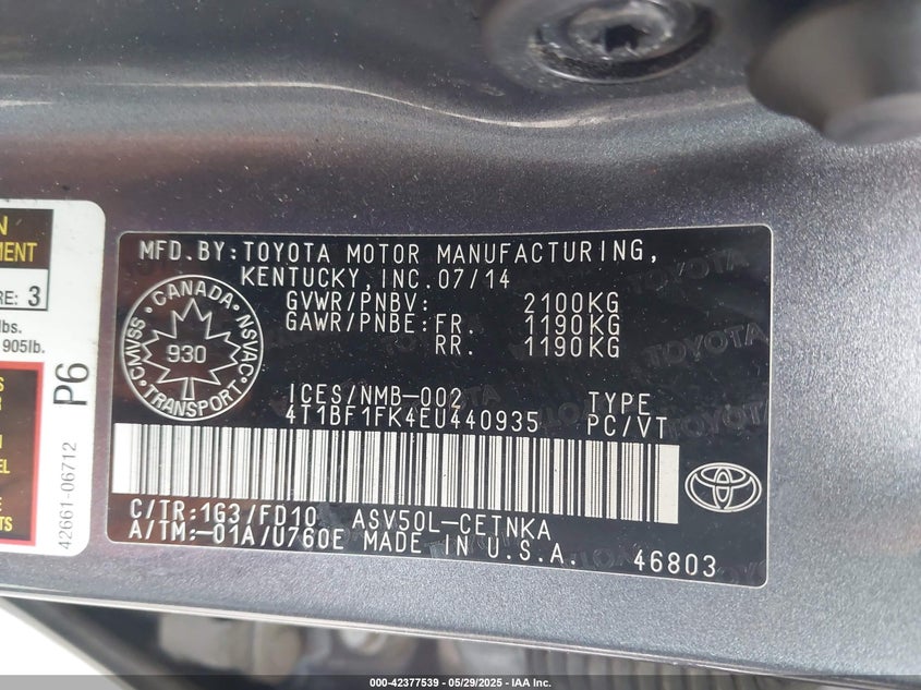 4T1BF1FK4EU440935 2014 TOYOTA CAMRY photo no. 9