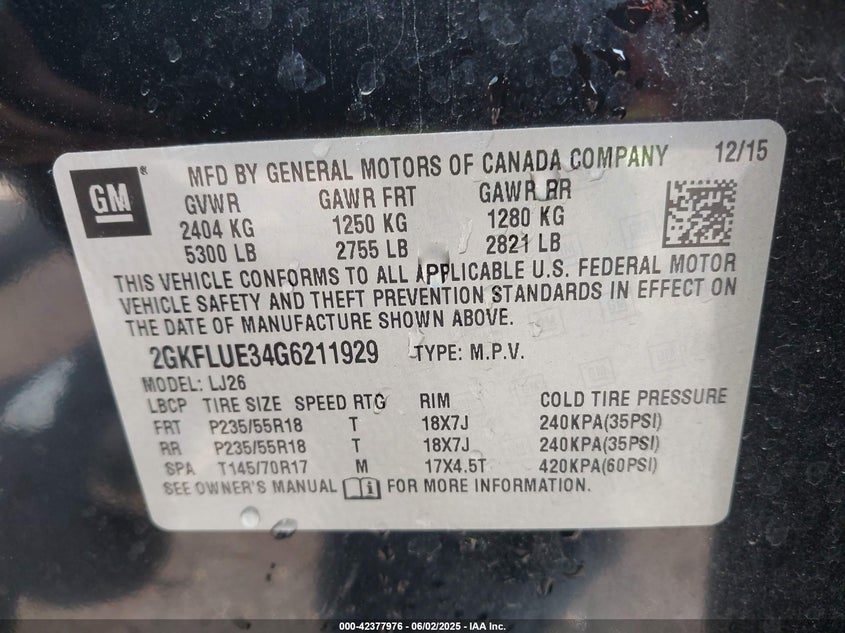 2016 GMC TERRAIN SLT - 2GKFLUE34G6211929