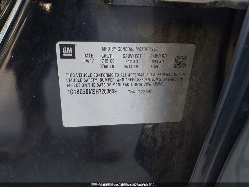 2017 Chevrolet Cruze Ls Auto VIN: 1G1BC5SM9H7263659 Lot: 42377985