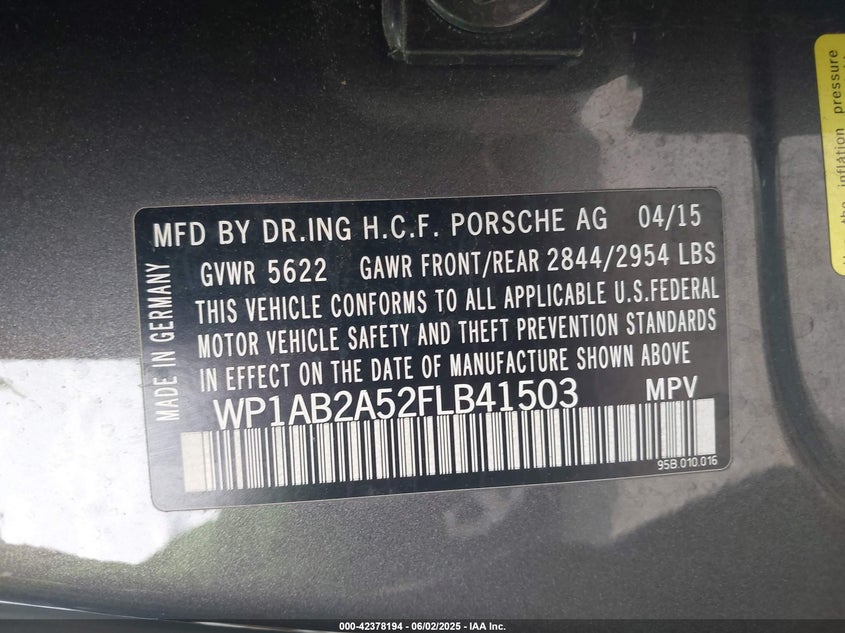 2015 PORSCHE MACAN S - WP1AB2A52FLB41503