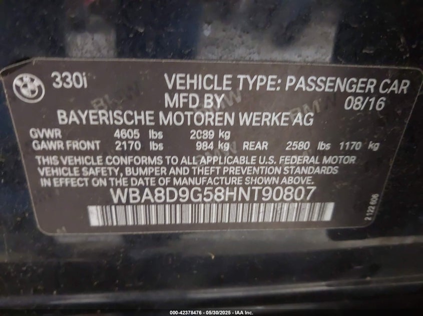 2017 BMW 330 XI - WBA8D9G58HNT90807