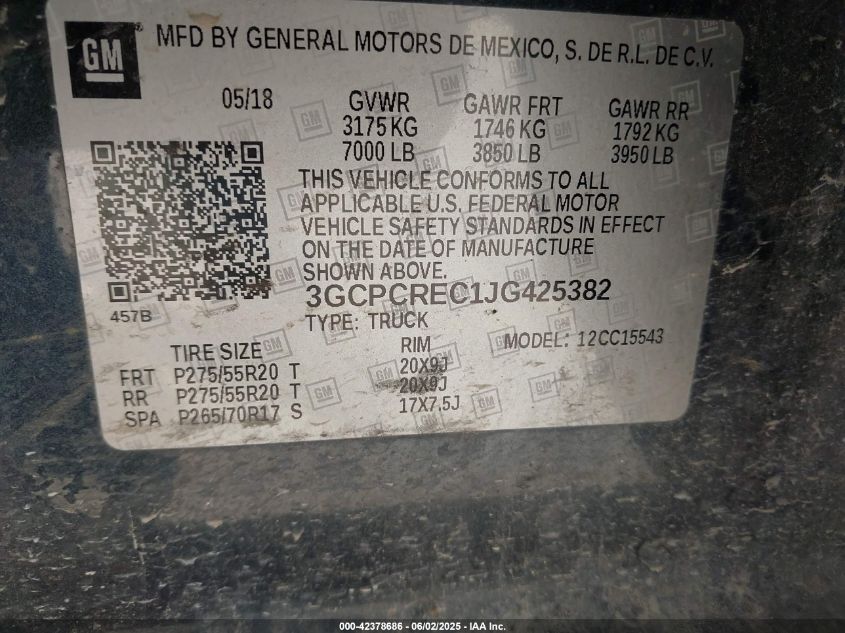 2018 Chevrolet Silverado C1500 Lt VIN: 3GCPCREC1JG425382 Lot: 42378686
