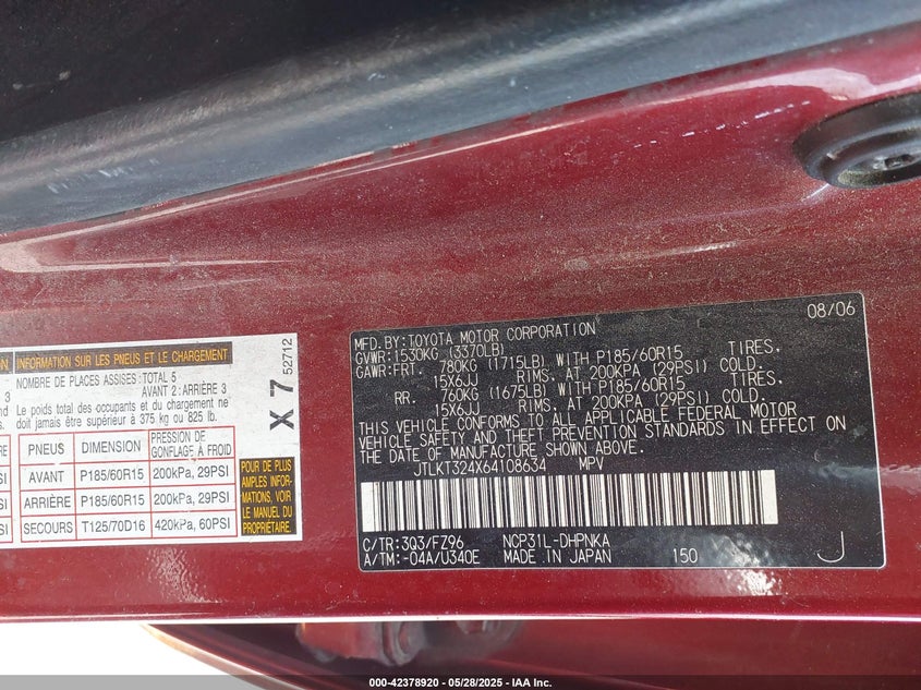 2006 SCION XB VIN: JTLKT324X64108634
