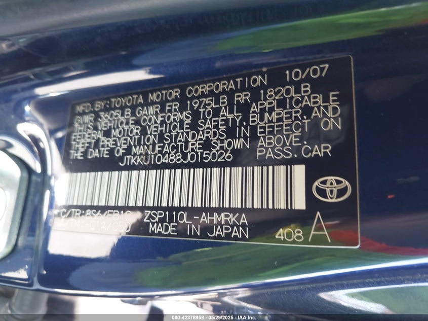 2008 SCION XD VIN: JTKKU10488J015026