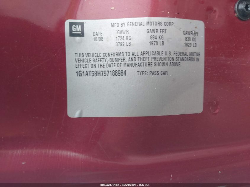 2009 Chevrolet Cobalt Lt VIN: 1G1AT58H797188984 Lot: 42379163