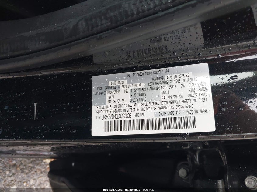 2020 Mazda Cx-5 2.5 Grand Touring Black Lot 111042379506 Vin JM3KFADM3L0792893