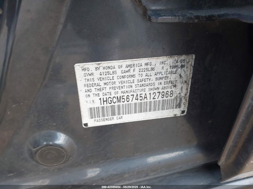 2005 Honda Accord 2.4 Ex VIN: 1HGCM56745A127968 Lot: 42380454