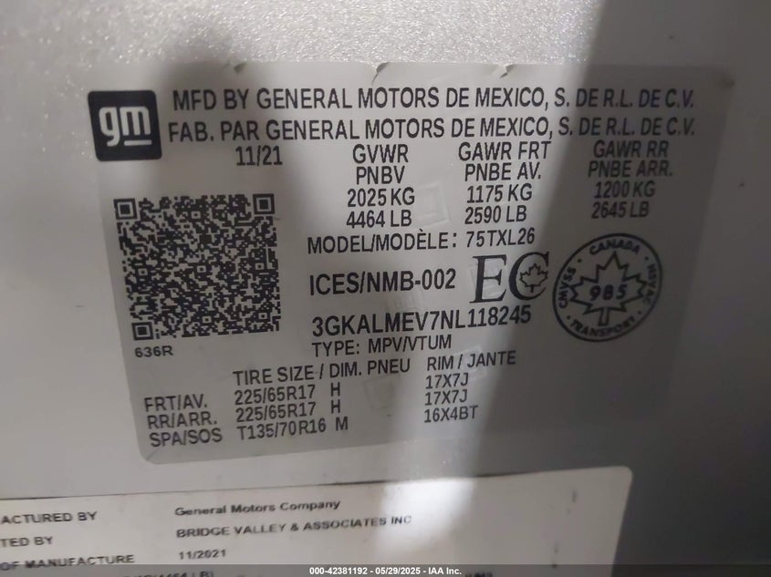 2022 GMC TERRAIN VIN: 3GKALMEV7NL118245