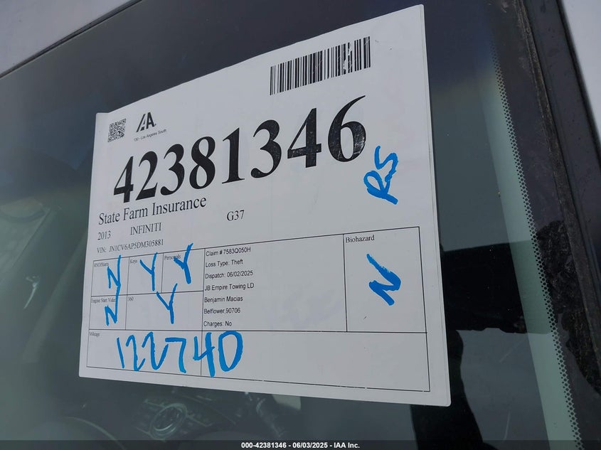 2013 INFINITI G37 JOURNEY - JN1CV6AP5DM305881