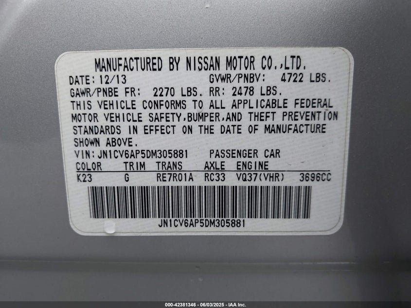 2013 INFINITI G37 JOURNEY - JN1CV6AP5DM305881