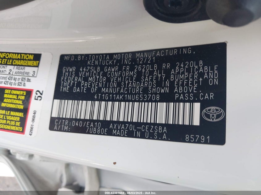 2022 TOYOTA CAMRY SE - 4T1G11AK1NU653708