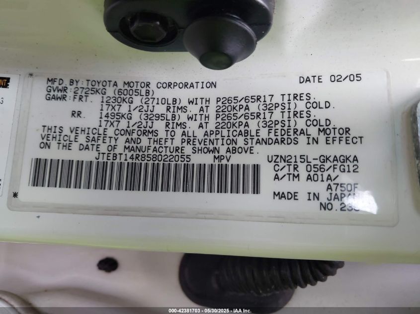 2005 Toyota 4Runner Sr5/Sport VIN: JTEZU14R450118117 Lot: 42381703