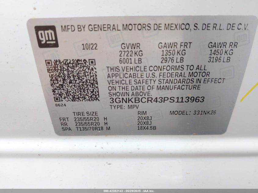 VIN 3GNKBCR43PS113963 2023 CHEVROLET BLAZER FWD 2LT
