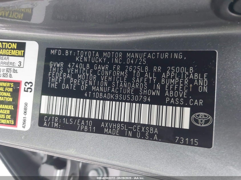 2025 TOYOTA CAMRY SE - 4T1DBADK9SU530794