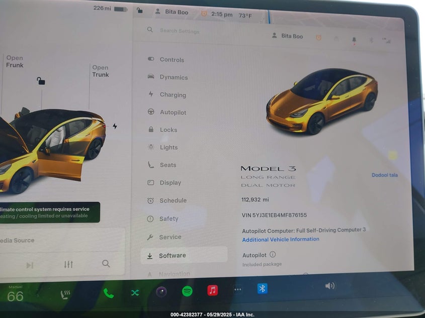 2021 Tesla Model 3 Long Range Dual Motor All-Wheel Drive VIN: 5YJ3E1EB4MF876155 Lot: 42382377
