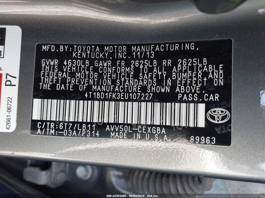 2014 TOYOTA CAMRY HYBRID LE/SE LIMITED EDITION/XLE - 4T1BD1FK3EU107227