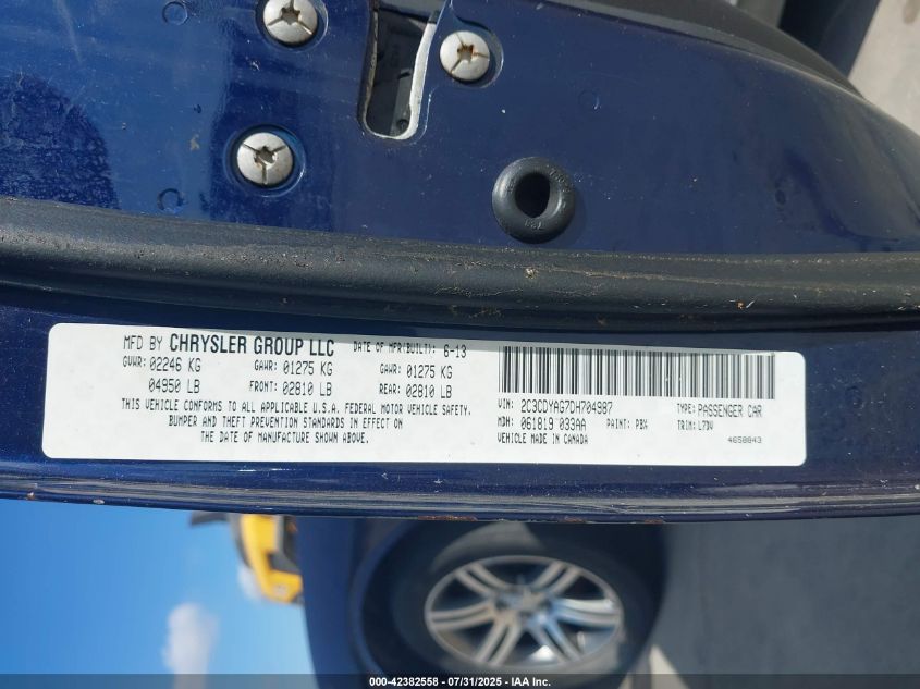 2013 Dodge Challenger Sxt VIN: 2C3CDYAG7DH704987 Lot: 42382558