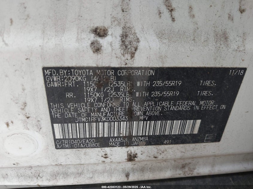 2019 TOYOTA RAV4 XLE PREMIUM - JTMC1RFV3KD003343