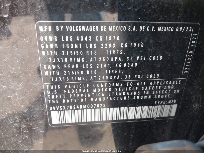2024 VOLKSWAGEN TAOS 1.5T SE 3VVSX7B24RM007623