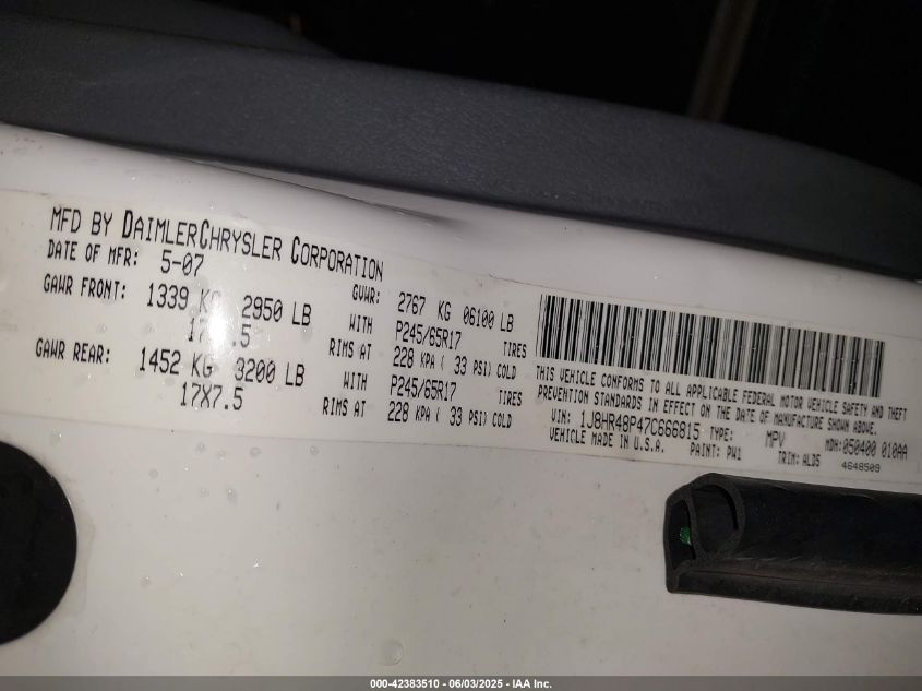 2007 Jeep Grand Cherokee Laredo VIN: 1J8HR48P47C666815 Lot: 42383510