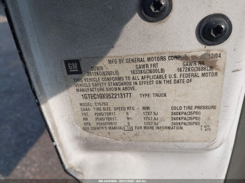 2005 GMC Sierra 1500 Work Truck VIN: 1GTEC19X95Z213177 Lot: 42383650