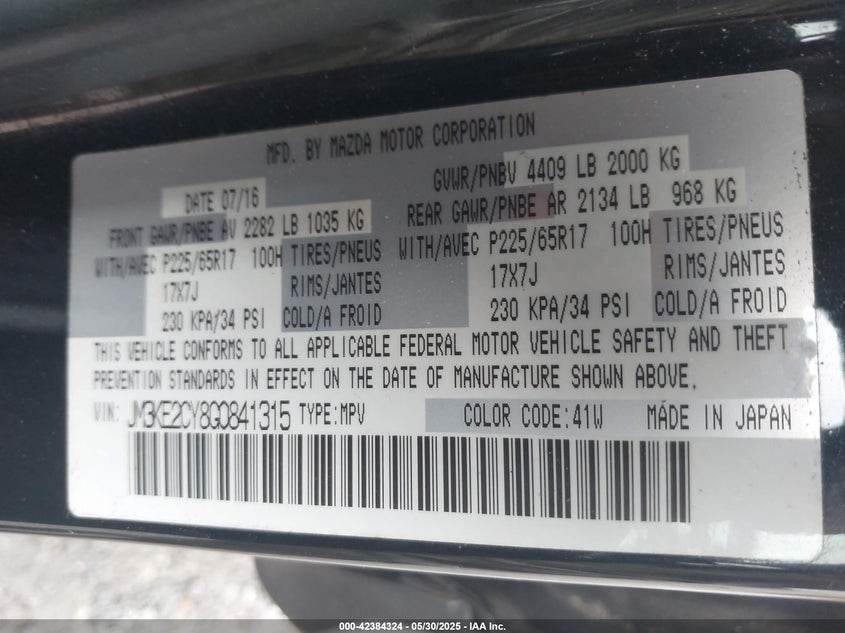2016 MAZDA CX-5 TOURING - JM3KE2CY8G0841315