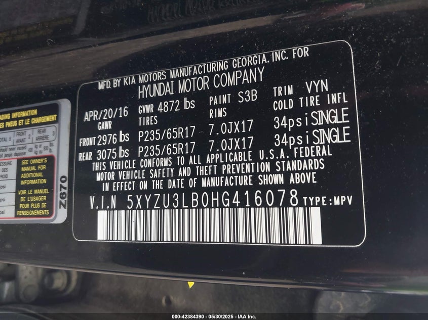 2017 HYUNDAI SANTA FE SPORT 2.4L - 5XYZU3LB0HG416078