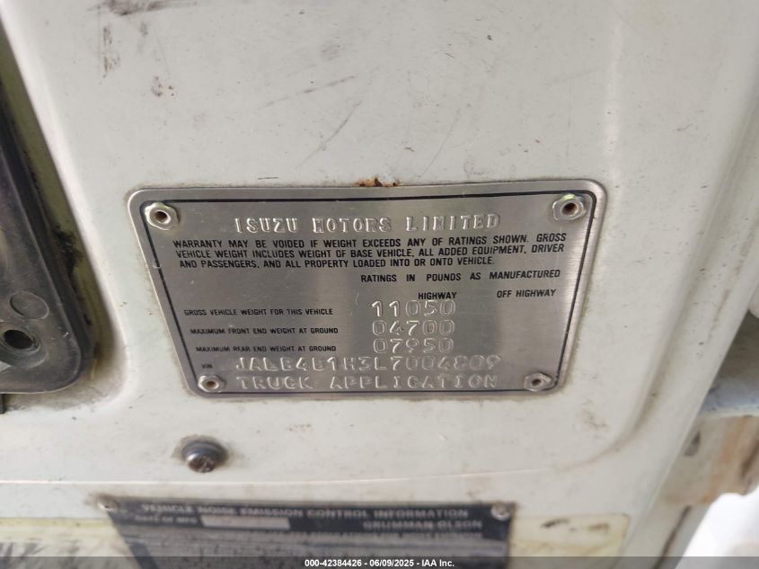 1990 Isuzu Npr VIN: JALB4B1H3L7004809 Lot: 42384426