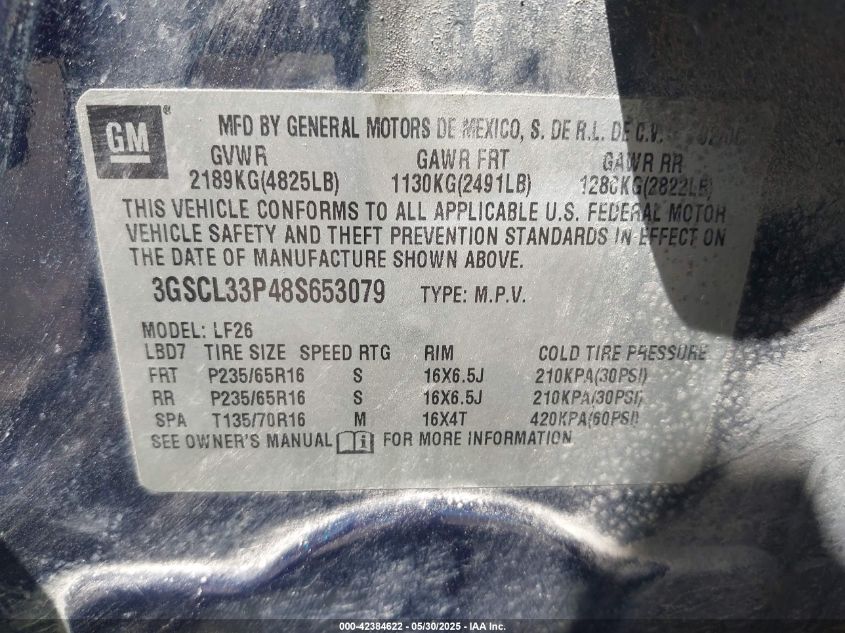 2008 Saturn Vue 4-Cyl Xe VIN: 3GSCL33P48S653079 Lot: 42384622