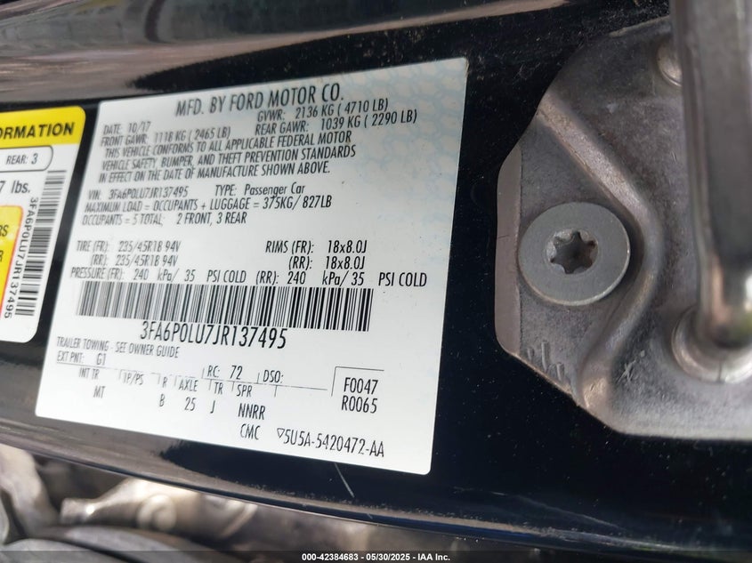 2018 FORD FUSION HYBRID SE - 3FA6P0LU7JR137495