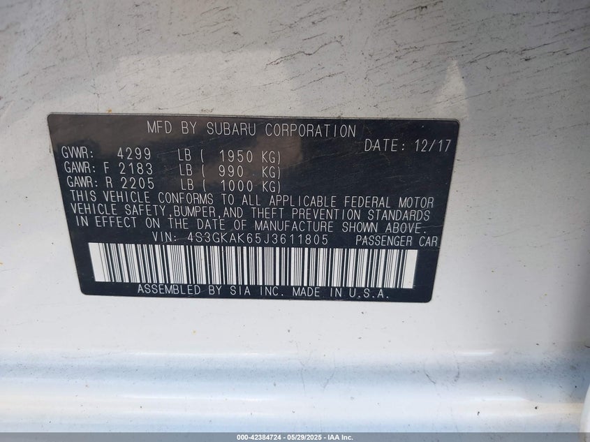 2018 SUBARU IMPREZA 2.0I SPORT - 4S3GKAK65J3611805