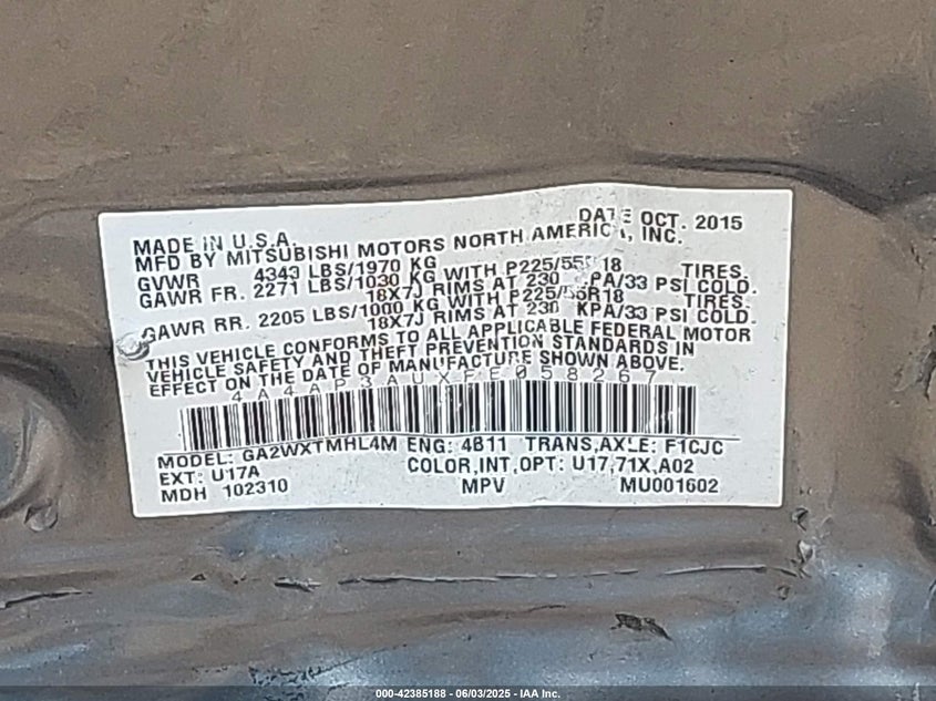 2015 MITSUBISHI OUTLANDER SPORT ES - 4A4AP3AUXFE058267