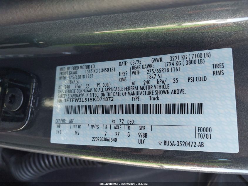 2025 Ford F-150 - 1FTFW3L51SKD71872