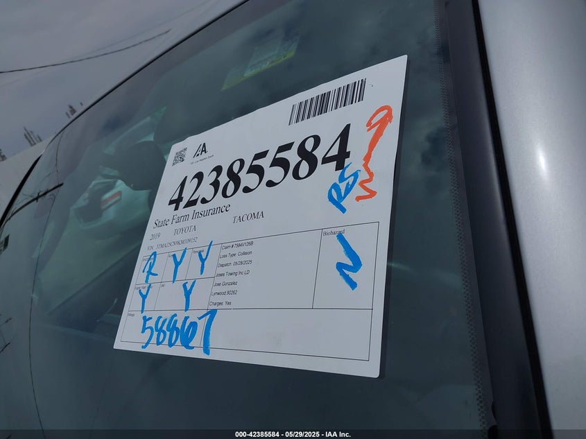 2019 TOYOTA TACOMA VIN: 3TMAZ5CN9KM109152