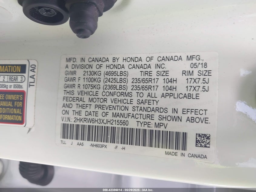 2018 HONDA CR-V LX - 2HKRW6H3XJH215560