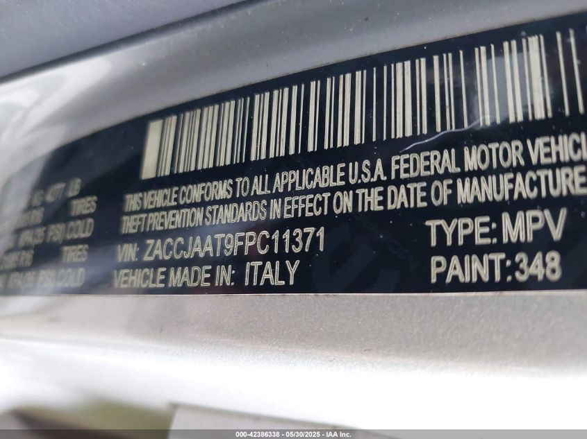 2015 Jeep Renegade Sport VIN: ZACCJAAT9FPC11371 Lot: 42386338