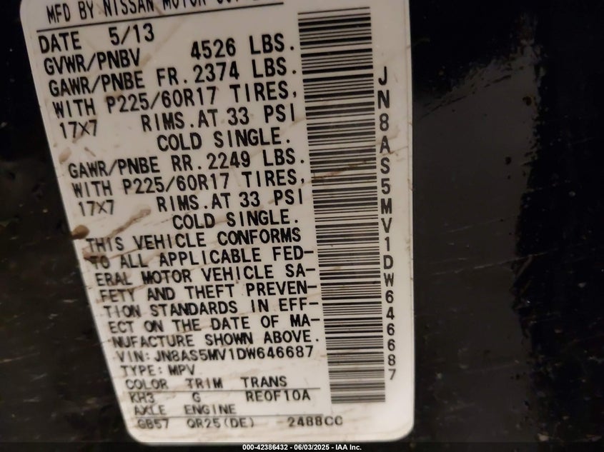 2013 NISSAN ROGUE SV - JN8AS5MV1DW646687