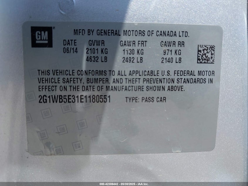 2014 CHEVROLET IMPALA LIMITED LT - 2G1WB5E31E1180551