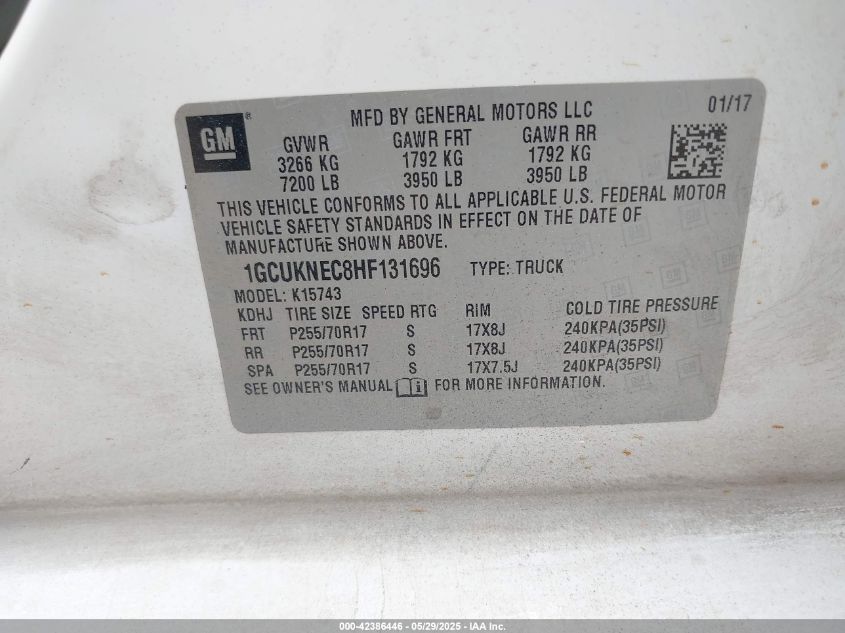 2017 Chevrolet Silverado 1500 Wt VIN: 1GCUKNEC8HF131696 Lot: 42386446