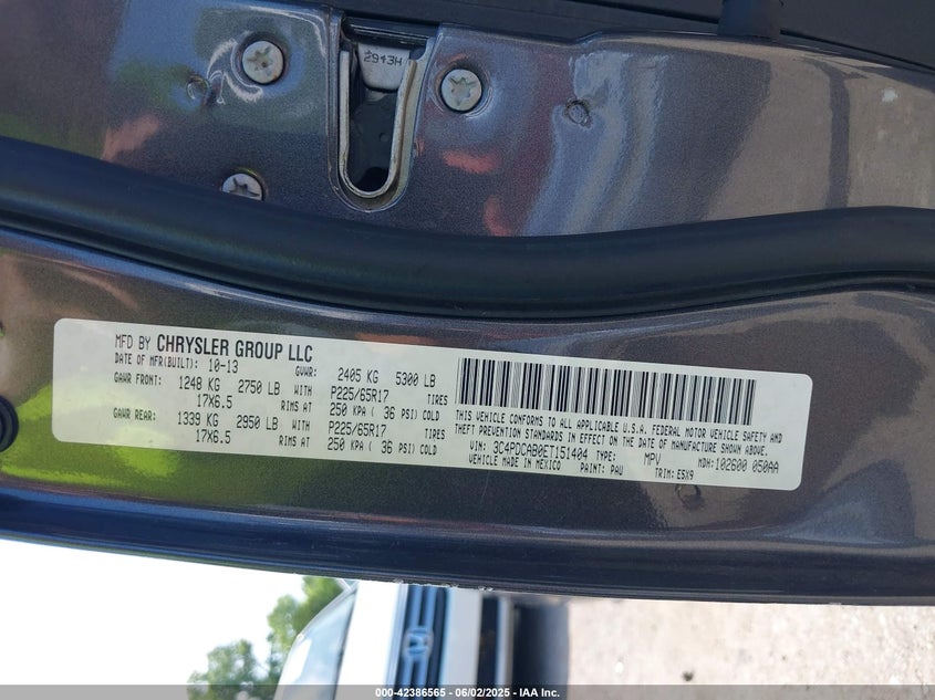 2014 Dodge Journey American Value Pkg VIN: 3C4PDCAB0ET151404 Lot: 42386565