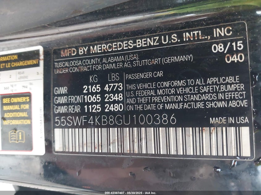 2016 MERCEDES-BENZ C 300 4MATIC/LUXURY 4MATIC/SPORT 4MATIC - 55SWF4KB8GU100386