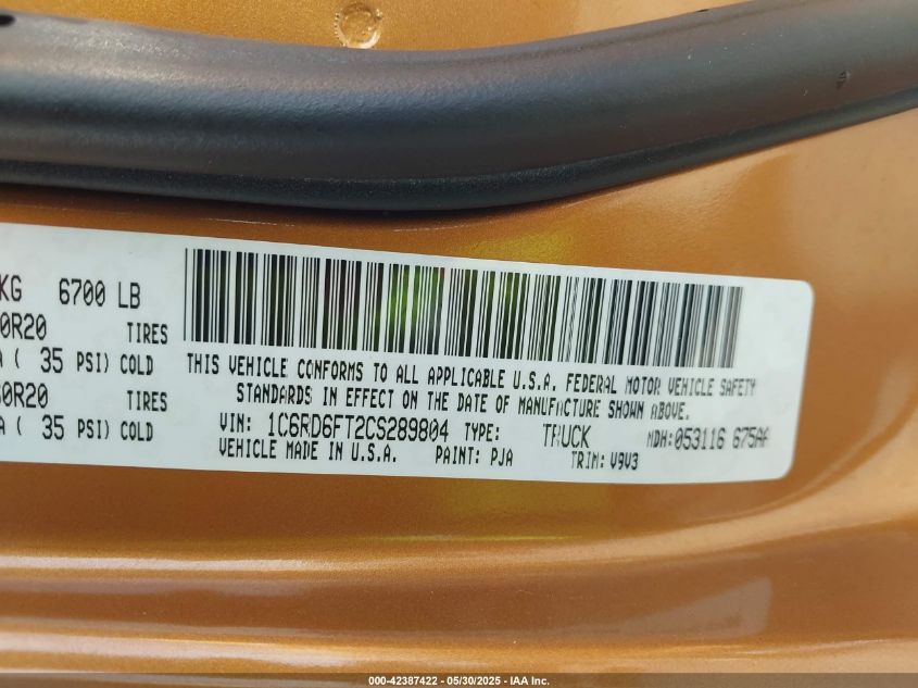 2012 Ram 1500 St VIN: 1C6RD6FT2CS289804 Lot: 43429766