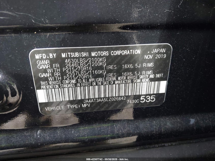 VIN JA4AT3AA5LZ026642 2020 MITSUBISHI ECLIPSE CROSS ES 1.5T AWC